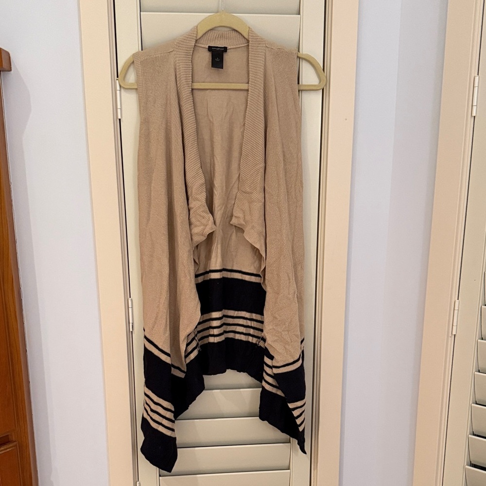 Beige and Black Striped Open Cardigan